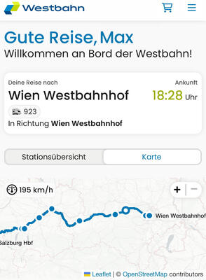 WestBuddy während der Abfahrt WestBuddy Reiseinformationen während der Fahrt